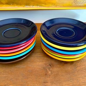 12 Fiesta ware saucers. Excellent condition. Multiple vibrant colors. Lead-Free.